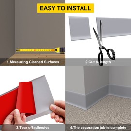 Jaspond Flexible Baseboard Molding Trim, 4 Inch(W) x 60 Feet(L) Self-Adhesive Vinyl Wall Base Cove Base, Peel and Stick Rubber Wall Base Moulding Trim