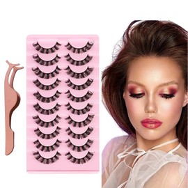 10 Pairs of 3D False Eyelashes, Natural Artificial Eyelash Extensions, Fake Lashes with Eyelash Clip, Strip Lashes, Wispy Fluffy Lashes for Eye Make-Up