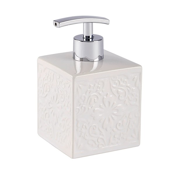 WENKO Cordoba Soap Dispenser White Ceramic Capacity: 0.5 L, Ceramic, 8.5 x 13 x 8.5 cm, White