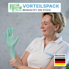 ARNOMED Disposable Gloves Green (Pack of 2 x 100 Pieces) XS Nitrile Gloves Disposable Nitrile Gloves Powder-Free Rubber Gloves Disposable Protective Gloves Nitrile XS S M L XL Pack of 200