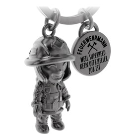 LANOLU Fireman Key Ring, Fire Brigade Gifts for Men, Lucky Charm Gifts for Firefighters Made of Metal, Vintage silver