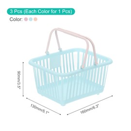 PATIKIL 3PCS Small Plastic Basket,Mini Storage Basket Grocery Tiny Shopping Baskets with Handles Organizer Filtered Water for Organizing Toys Eggs Fruits Veggies Snacks, Blue Pink Purple