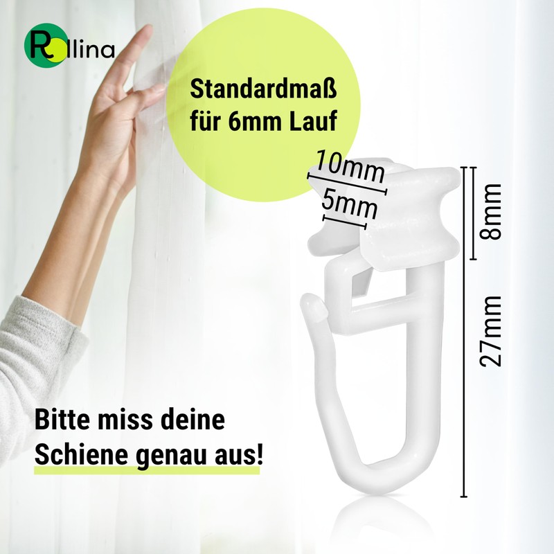 Rollina X-Glider Curtain Hooks for Rails with 6 mm Inner