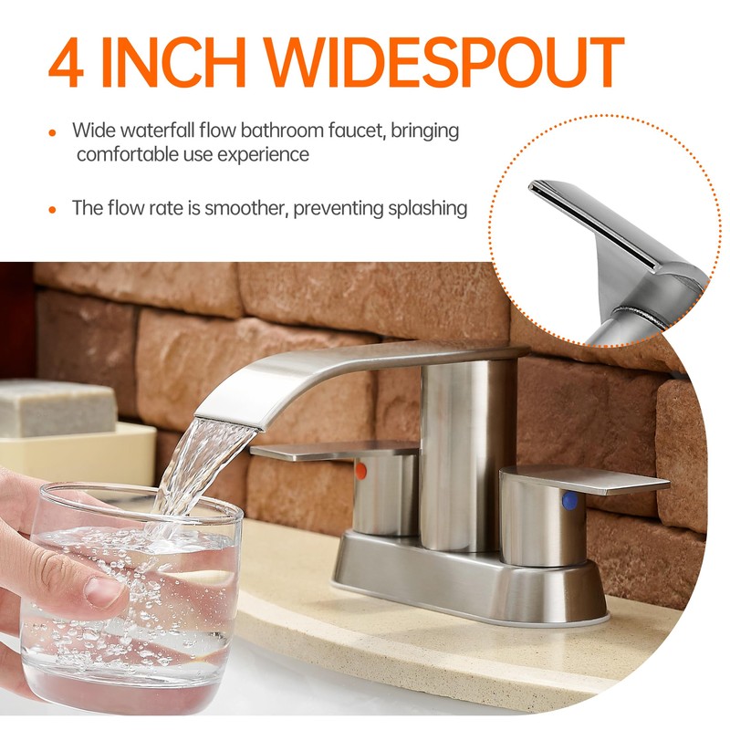 Waterfall Bathroom Sink Faucet 4 Inch Brushed Nickel Faucet Bathroom