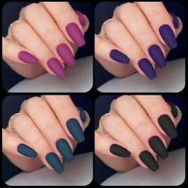 96 Pcs Press o Nail Medium square 4 Color Design Fake Nail Fit Perfectly & Natural Reusable Stick on Nails in 12 Sizes(Style 1)