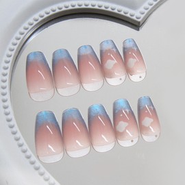 MISS MUMU Nail Tips, 24 Pieces, Nail Tips, Short, Spring, Summer, Simple, Cute, Popular, Nail Seal, Bride Nails, Glossy, False Nails, Coming of Age of Coming of Age Ceremonies, Weddings, School