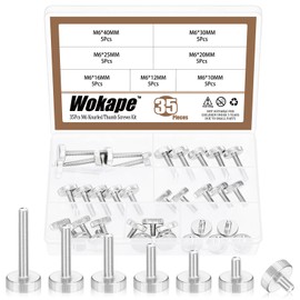 Wokape 35Pcs M6 Knurled Thumb Screw Kit, M6x 10/12/16/20/25/30/40MM Nickel Plated 304 Stainless Steel Knurled Thumbscrew Flat Knurled Fully Threaded Bolts(Single Layer Step) Grip Knobs Fasteners