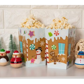 Gingerbread Popcorn Boxes for Christmas Party (3.3 x 5.5 x 3.3 In, 100 Pack)