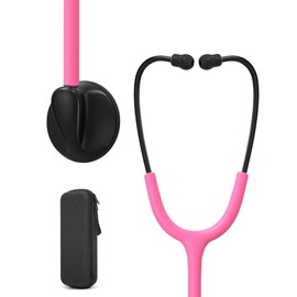 Clairre Single Head Stethoscope for Doctors/Nurses/Nursing School Students, Medical and Home Use with Accessories Name Tag (Pink Tube, with EVA Case)