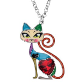 BONSNY Statement Enamel Alloy Chain Cat Necklaces Pendant Original Design For Women (Multi)