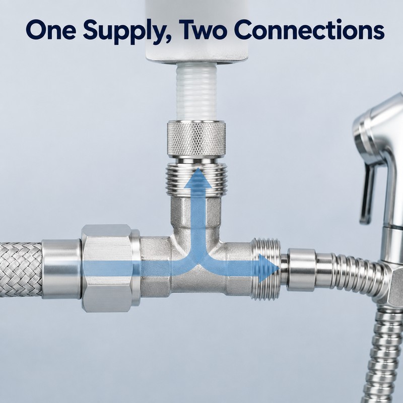G1/2 Inch Stainless Steel Toilet Diverter Valve – Three-Way T-Valve