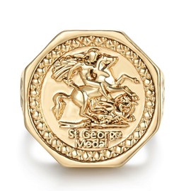 THE BLING KING Luxury Gold-Plated Hexagon St George Dragon Slayer Sovereign Ring – Size 10, 25g, Waterproof