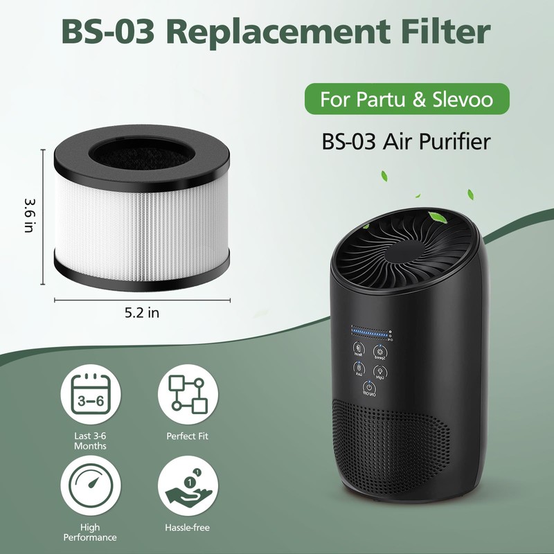 BS-03 HEPA Replacement Filter Compatible with PARTU and Slevoo BS-03