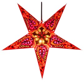 Guru-Shop Foldable Advent Light Paper Star, Christmas Star, Mercury Red, Window Decoration, 5 Points