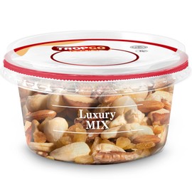 Tropgo Luxury Mix - Savoury Mixed Nuts in a Resealable and Recyclable Nut Tub - Guilt Free Trail Mix with Fibre Protein and Essential Minerals - Healthy Assorted Nuts for All Ages (180G)