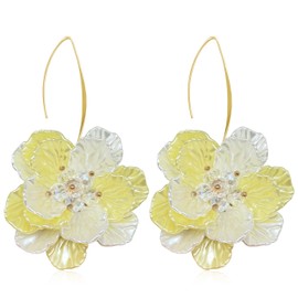 KaFu Flower Earrings for Women Acrylic Long Tiered Large Flower Dangle Drop Earrings Boho Resin Floral Beaded Tassel Statement Earrings Summer Jewelry Gift (yellow+white)