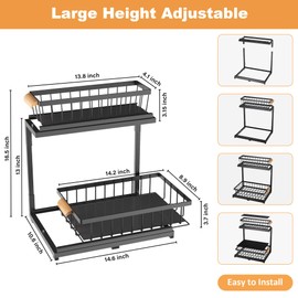 Under Sink Organizer, Pull Out Cabinet Organizer 2 Tier Slide Out Sink Shelf Cabinet Storage Shelves,Kitchen & Bathroom Organizers,Metal (Black, 1 Pack-14.6 * 10.6 * 16.5in)