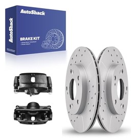 AutoShack Front Drilled & Slotted Brake Rotors Calipers Black | Replacement for 2006-2011 Honda Civic 1.8L FWD | Silver Coated | 4-PC Brake Kit | TurboGuard