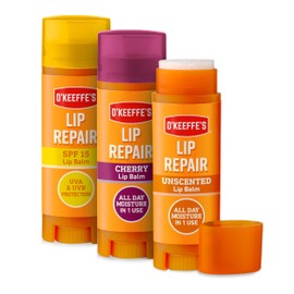O'Keeffe's Lip Repair Triple Pack – Contains Lip Repair Unscented, Lip Repair SPF and Lip Repair Cherry, 3 x 4.2g - For Extremely Dry, Cracked Lips | All-Day Moisture with 7 Moisturising Ingredients