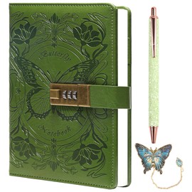TIEFOSSI Diary with Lock for Women Girls, Lined Locked Journal, Butterfly Journal Notebook with Pen and Bookmark, A5 Refillable Locking Journals for Writing, 224 Numbered Pages
