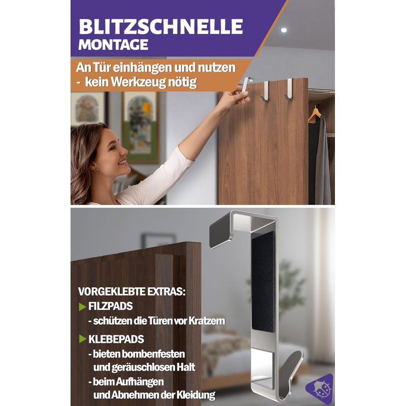 Menz Premium Door Hooks Set of 6 Stainless Steel 2