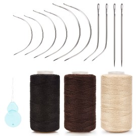 XCZYN Needle and Thread Set Professional Hair Extension Tools 10Pcs Curved Needle with 3Pcs Black Brown Beige Threads for Making Wig DIY Hand Sewing Hair Weave Extension (3 Thread, Mix Colors)