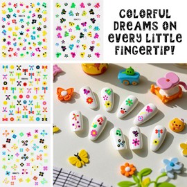 Yakomon Colorful Kid Nail Stickers Kid Fingertip Art Sticker Cute Fluorescent Nail Art Decals DIY Manicure Supplies Accessories Nail Decals for Little Girls