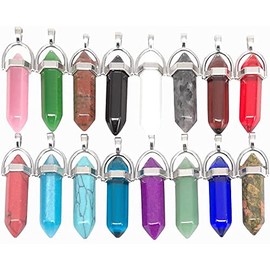 Chenkou Craft Assorted 40pcs Glass Artificial Stone Like Bullet Shape Charm Healing Pointed Chakra Beads Crystal Stone Charms Pendants for Necklace Jewelry Making
