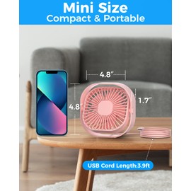 RJVW Small USB Desk Fan,3 Speeds Portable Mini Cooling Table Fan, 4 inch Personal , 360°Rotatable Silent Desktop Fan for Home Office Bedroom Dorm Indoor Outdoor Summer Gift