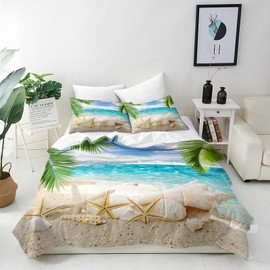 ANHOPE Beach Duvet Cover Set Soft Comforter Cover with Tropical Ocean Palm Leaf Print Pattern 3 Piece Bedding Set with Pillowcase All Season Decorative Quilt Cover with Zipper for Kids Adults Single