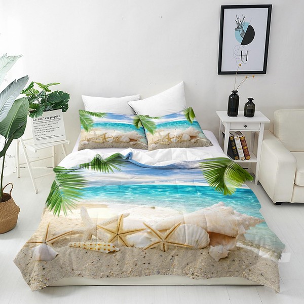 ANHOPE Beach Duvet Cover Set Soft Comforter Cover with Tropical