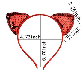 Kitty Cat Ears Headband for Adult Kids Sequin Car Ears Hairbands Head Bands Cat Headband for Girls Cat Costume Cosplay Party Accessories Favors Red Green Christmas Hair Bow Headband for Festival