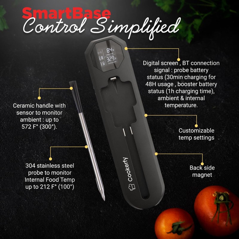 Cookerfy Meat Thermometer Digital Wireless –IP67 Waterproof, 48h Battery Life,