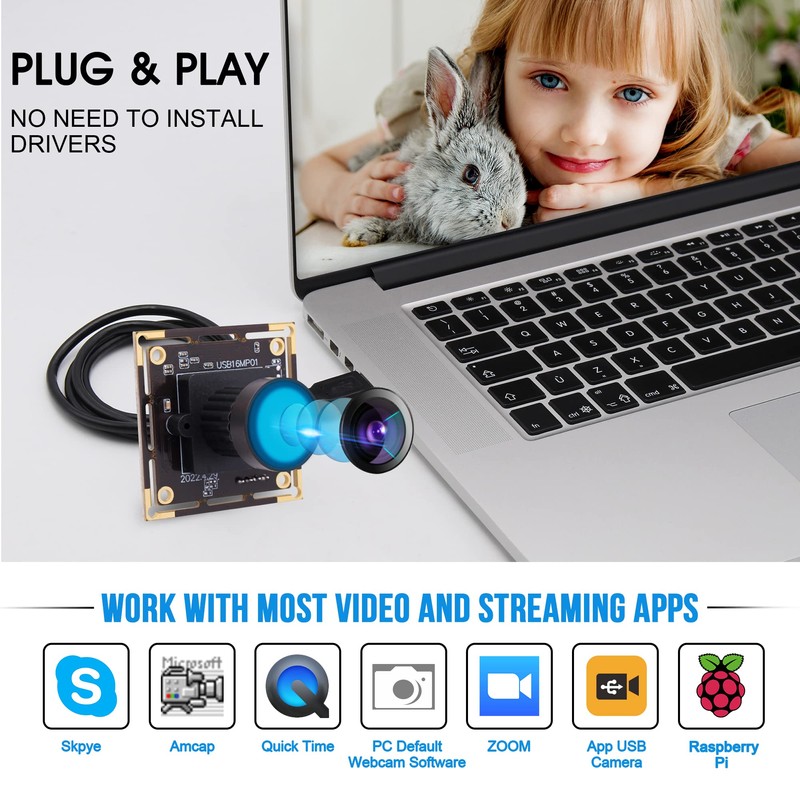 IFWATER 16MP 4K USB Camera with 170 Wide Angle Lens