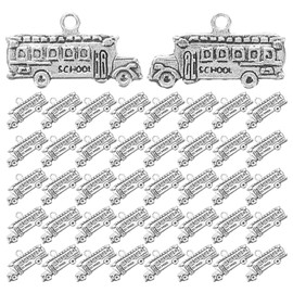 EXCEART 50pcs Antique Silver School Theme Charm Teacher Graduation Charms School Bus Hanging Charm Jewelry Findings for DIY Earring Bracelet Necklace Keychain