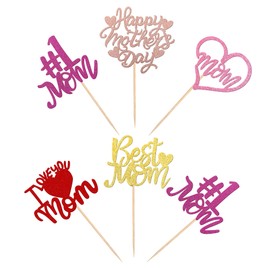 30 PCS Happy Mother's Day Cupcake Toppers Colorful Glitter Heart Best Mom Cupcake Picks I love you Mom Cake Decorations for Happy Mother's Day Theme Women Birthday Party Supplies | ZHUOWEISM
