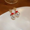 Santa Shell Pearl Snowflake Dangle Earrings for Women Girls Gold