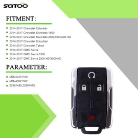 SCITOO 1PC Key Fob Keyless Entry Remote Shell Case & Pad fit for 2014-2017 for Chevy for Colorado for Silverado 1500 for Silverado 3500 HD for GMC Yukon Sierra FCC 22881480 M3N40821302 4 Buttons