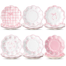 R HORSE Pink Bow Paper Plates - 60Pcs 7 inch Disposable Flower Plates Platters for Serving Food, Coquette Bow Decorative Dinner Tableware for Birthday Bachelorette Wedding Party Supplies Decorations