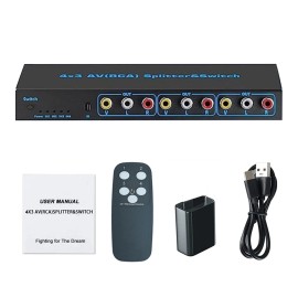Universal New 4 In 3 Out AV Switch RCA Switcher Box Video L/R Stereo Audio AV Selector