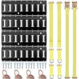 EYPINS E Track Rail Tie Down Kit, Break Strength 4400 lbs, 4x16 inch Alloy Steel Rails, 12 ft Ratchet Strap, O Ring E Track Accessories for Cargo Systems, Garages, Vans, Trailers, 30PCS