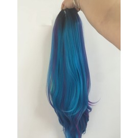 Sylvia 24" Blue/Yellow/Green/Purple Mixed Color Ombre Natural Wave Synthetic Lace Front Wigs Natural Body Wave with Dark Roots 180% Density Glueless Heat Resistant Fiber Replacement Hair