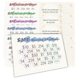Money Saving Challenge Cards NORMAL MODE Companion for Piggy Bank, Savings Tracking Sheets with Encourage Message,Multiple Target Cards for Savings Journey Planner 12 Sheets
