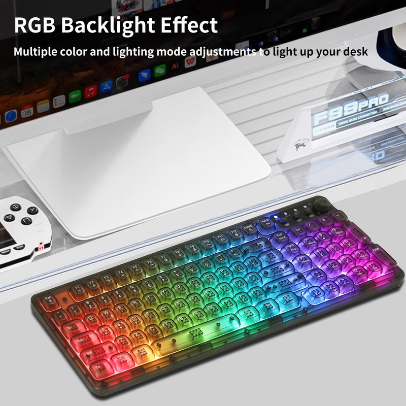 Adventurers F99 PRO Wireless Transparent RGB Backlit Keyboard – Ergonomic,One-Touch