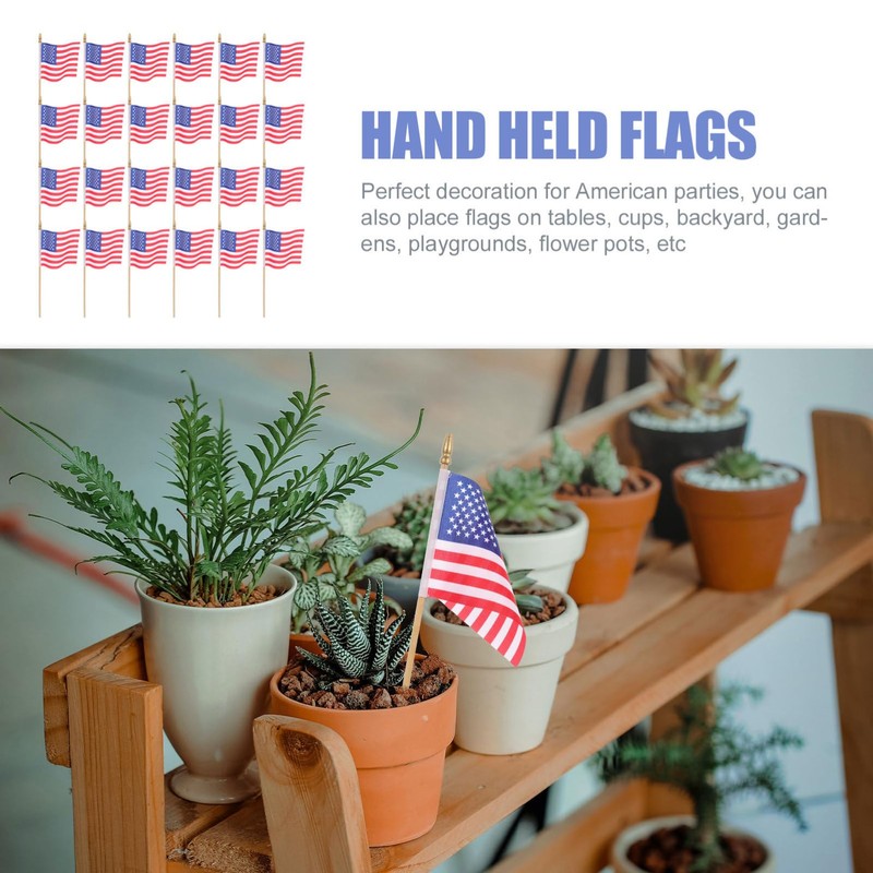 Mikinona USA Flags Wood Sticks 40 Small American Flags Perfect