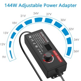 SHNITPWR 144W Universal Power Supply Adjustable DC 36V 30V 24V 20V 19V 14V 12V 9V AC/DC Adapter 100V~240V AC to DC Variable Power Converter 9V ~ 36V 4A 144W Power Adapter with 14 Tips 5.5x2.5mm