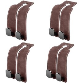 Actualiza tus 4 ganchos de cuero para reposacabezas de asiento de coche, diseño de doble gancho para carteras y bolsos, ganchos de coche ocultos para almacenamiento en el asiento trasero, accesorios