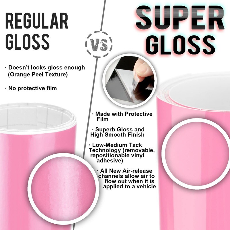 EZAUTOWRAP 60"x84" (5FTx7FT) Premium Super Gloss Light Pink High Glossy