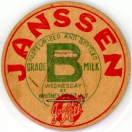 Milk Bottle Cap - Janssen - Whitney Point, NY (New York) - WEDNESDAY