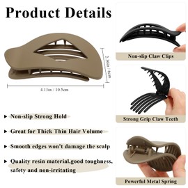Hairshowgala Flat Hair Clips for Women - 6Pcs Oval Claw Clips for Thick Medium Thin Hair - Non Slip Strong Hold Barrettes Duckbill Accessories for Women Girls Matte Solid Neutral Color (Neutral Color)